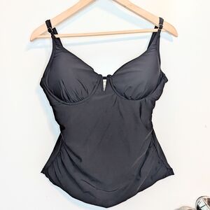 Anne Cole Black Underwire Tankini Swim Top L Bra Cup NWOT